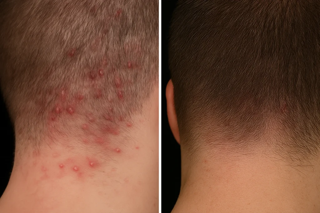 MG Beauty Clinic - Patologie Follicolite Decalvante prima e dopo